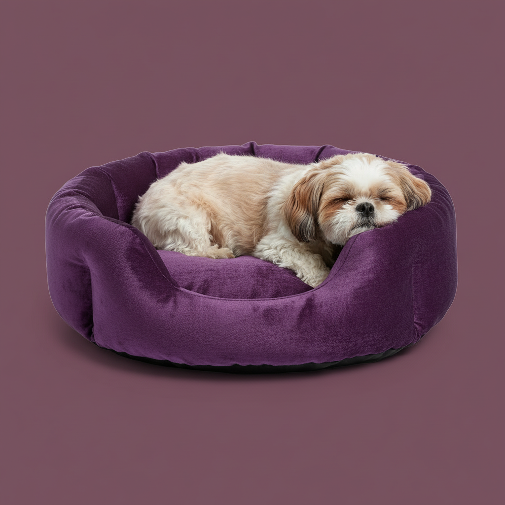 Dog Round Bed Purple Background