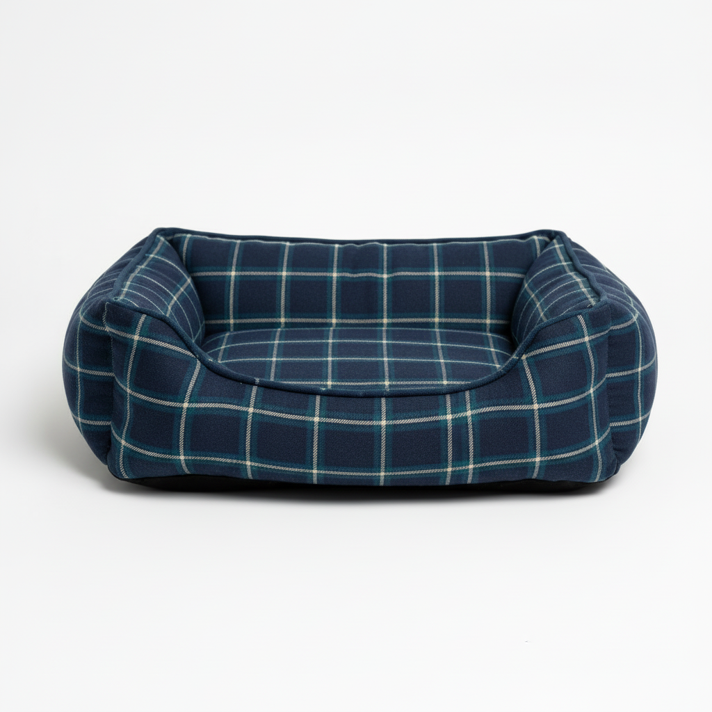 海军蓝格纹宠物床