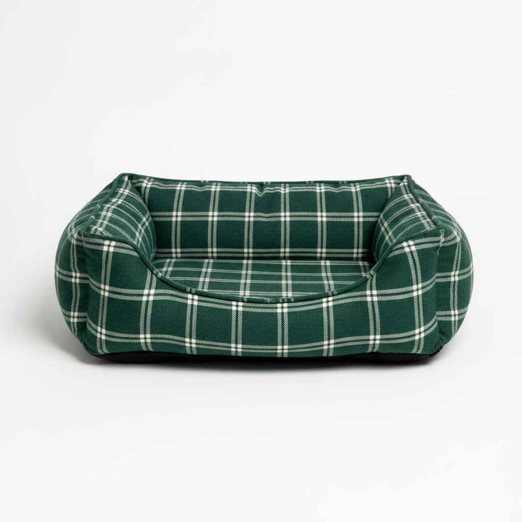 森林绿格纹宠物床