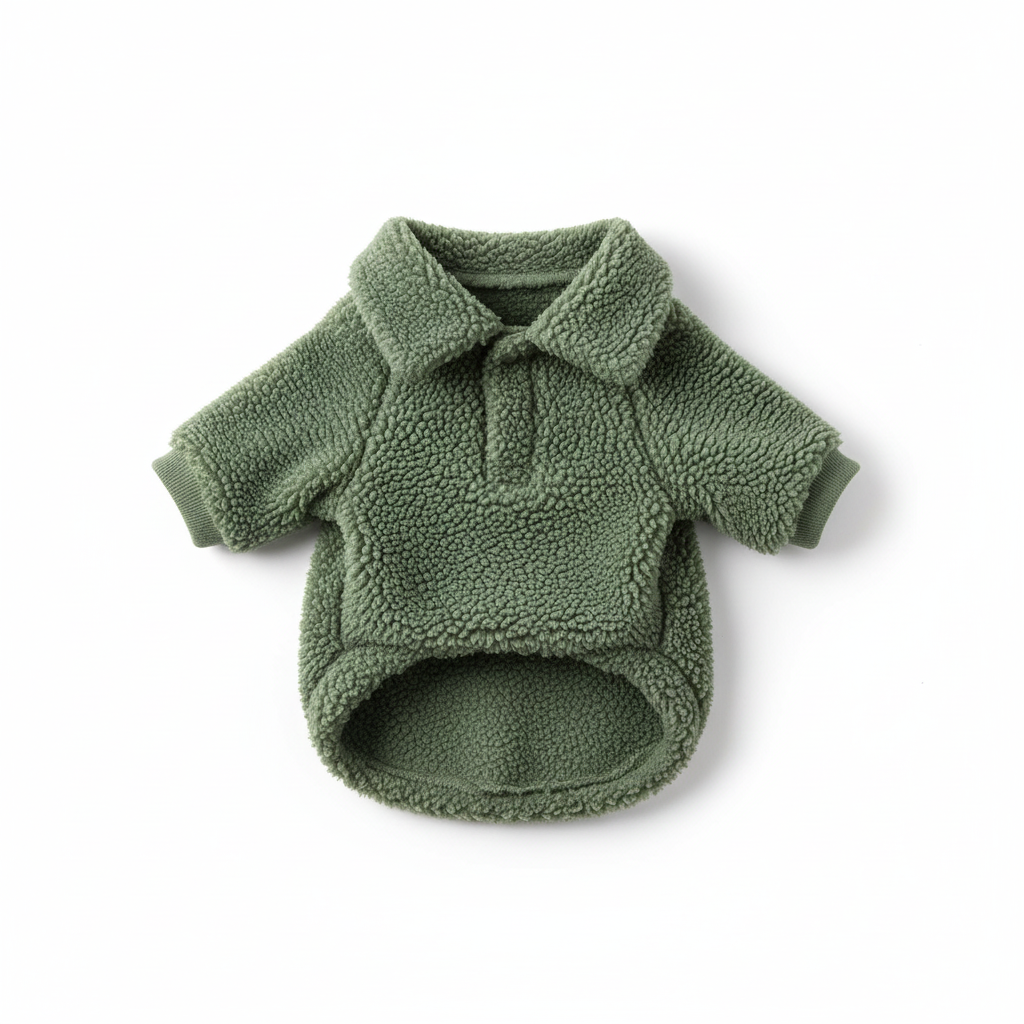 Cat fleece polo shirt - sage green, flat lay product photo