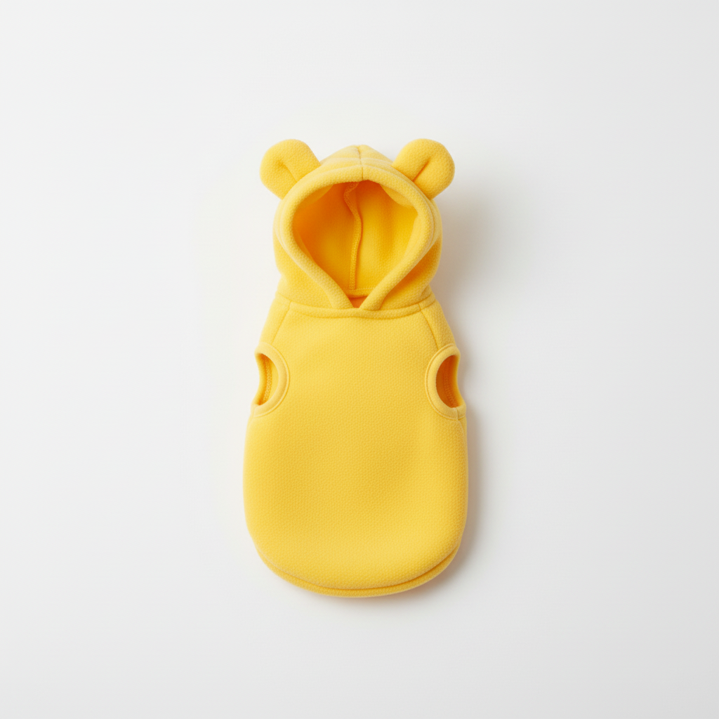Dog bear ear hoodie - sunshine yellow, flat lay product photo