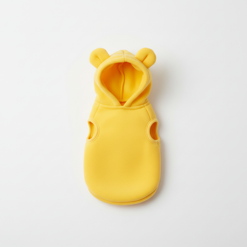 Dog bear ear hoodie - sunshine yellow, flat lay product photo