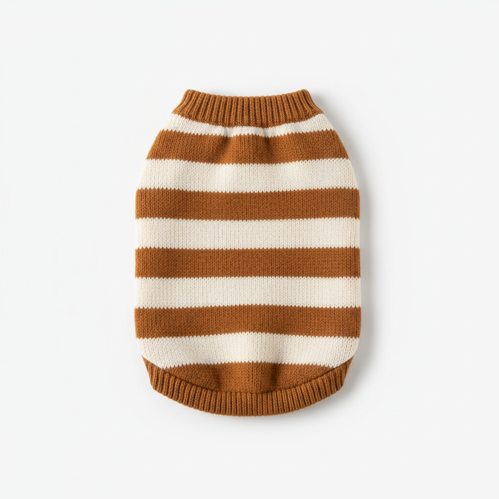 焦糖棕奶油条纹宠物毛衣