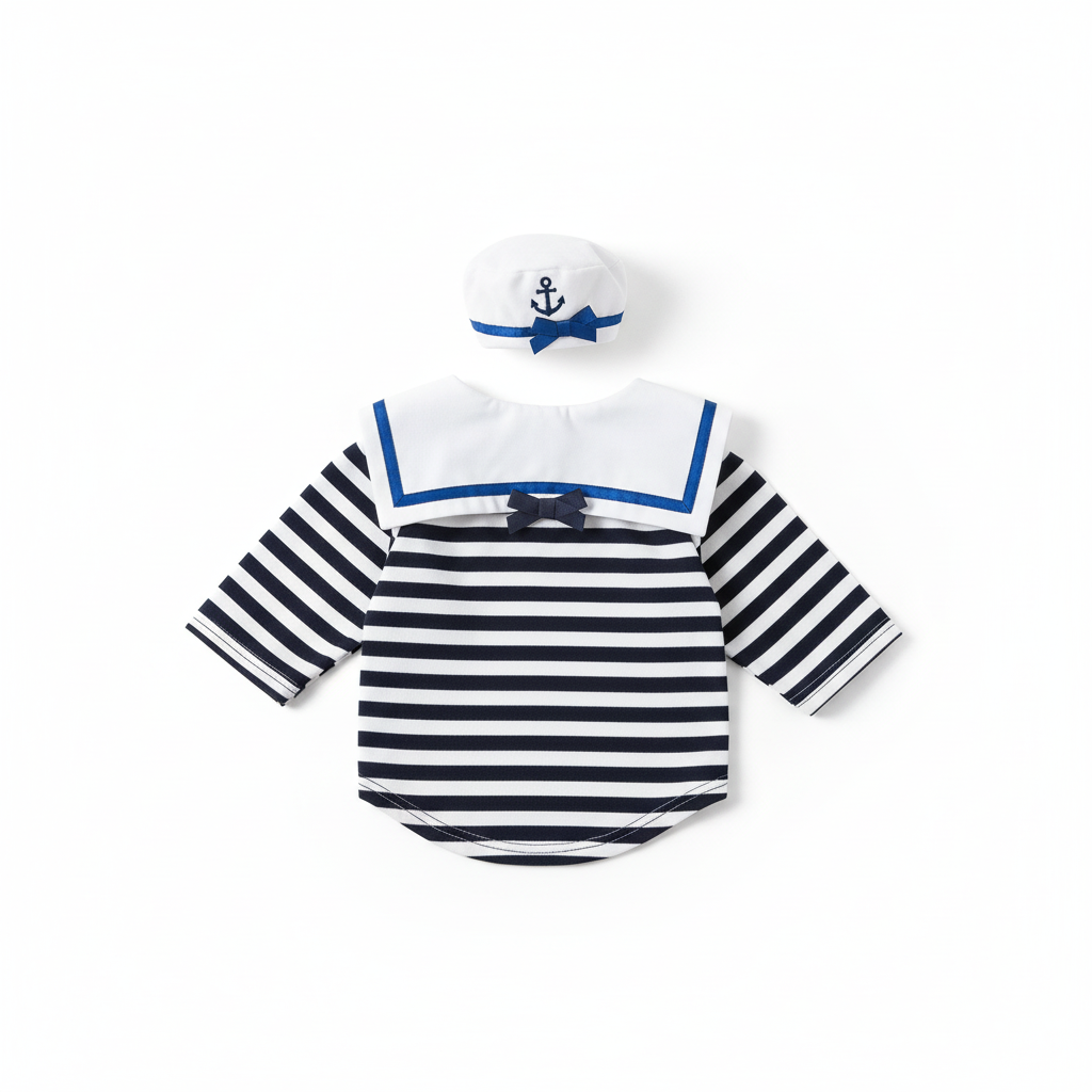 Cat sailor costume - navy blue and white stripes with sailor hat