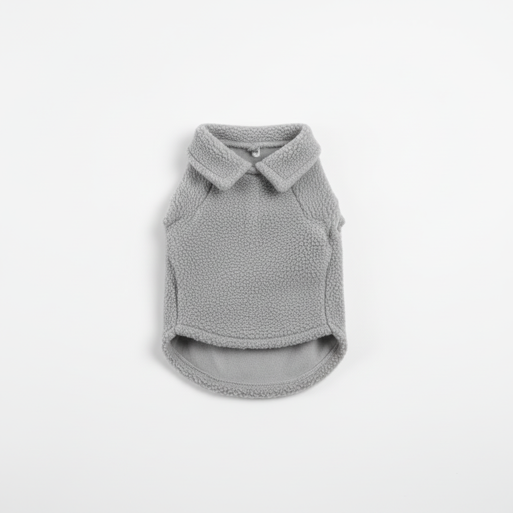 Cat fleece polo shirt - light grey, flat lay product photo