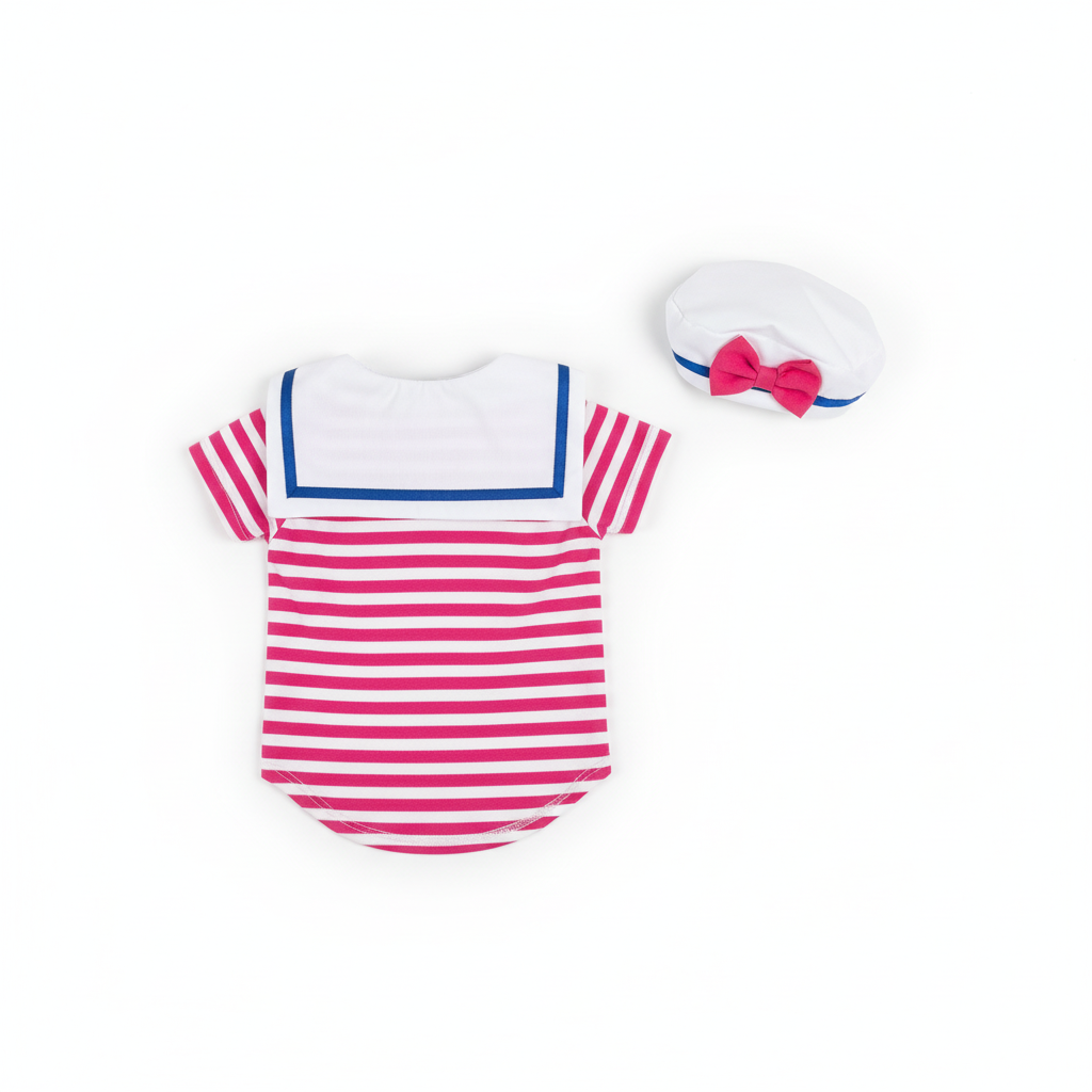 Cat sailor costume - pink and white stripes with sailor hat
