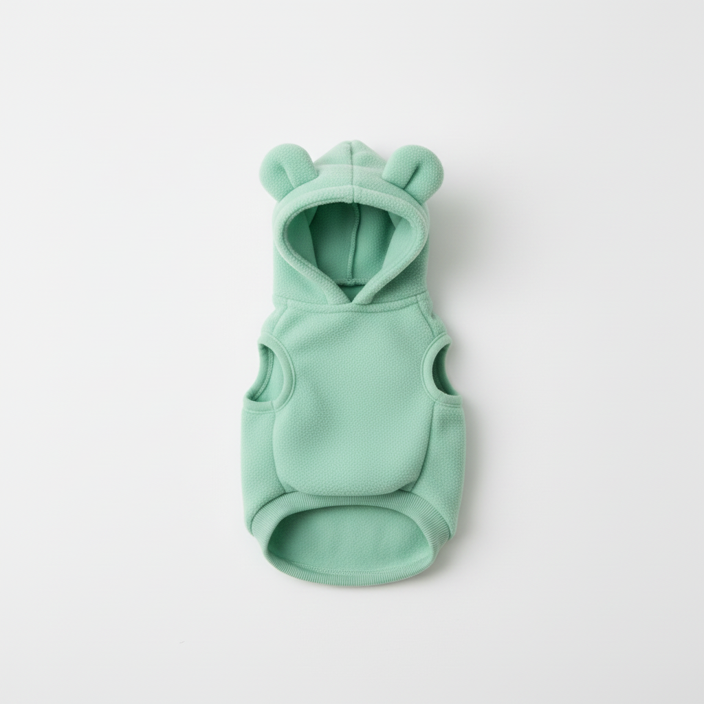 Dog bear ear hoodie - mint green, flat lay product photo